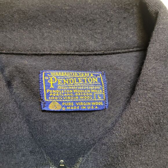 Pendelton Vintage Wool Navy Long Sleeve 1/2 Zip Polo Shirt USA Men's Large - Picture 5 of 8